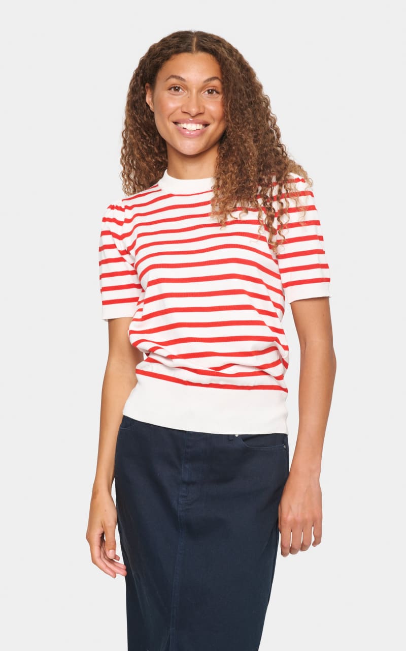 Saint Tropez- Mila Short Sleeve Stripe Pullover - sweater