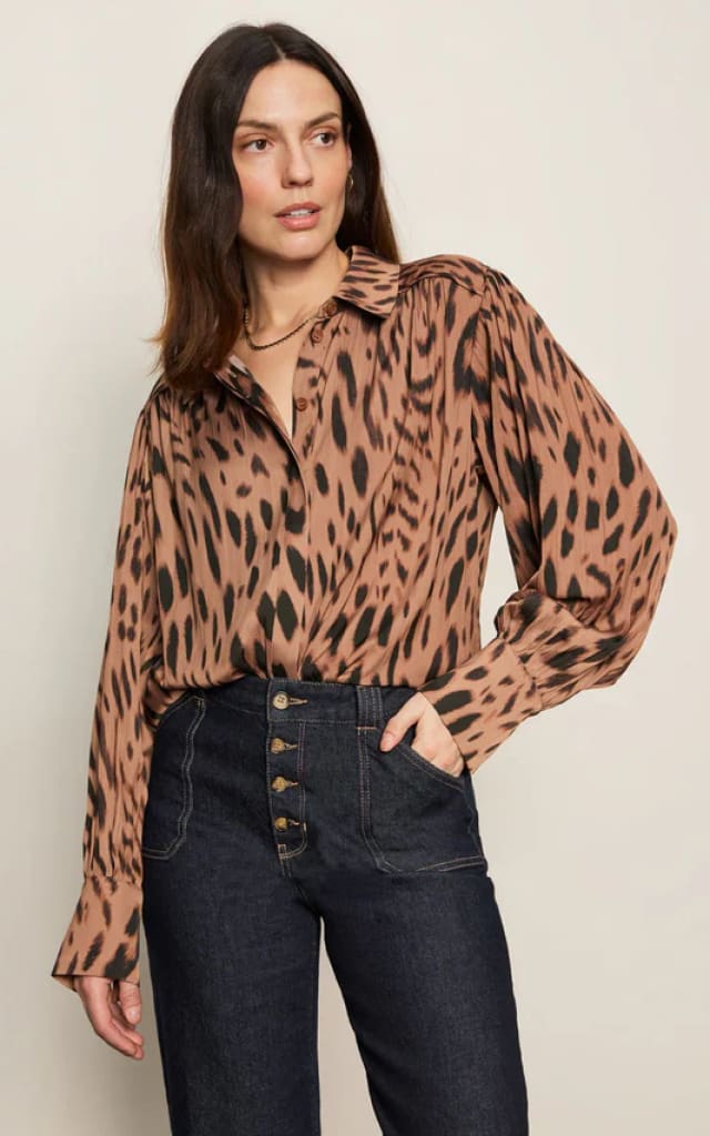 Sanctuary- Colette Shirt Mocha Leo - Blouses & Tops