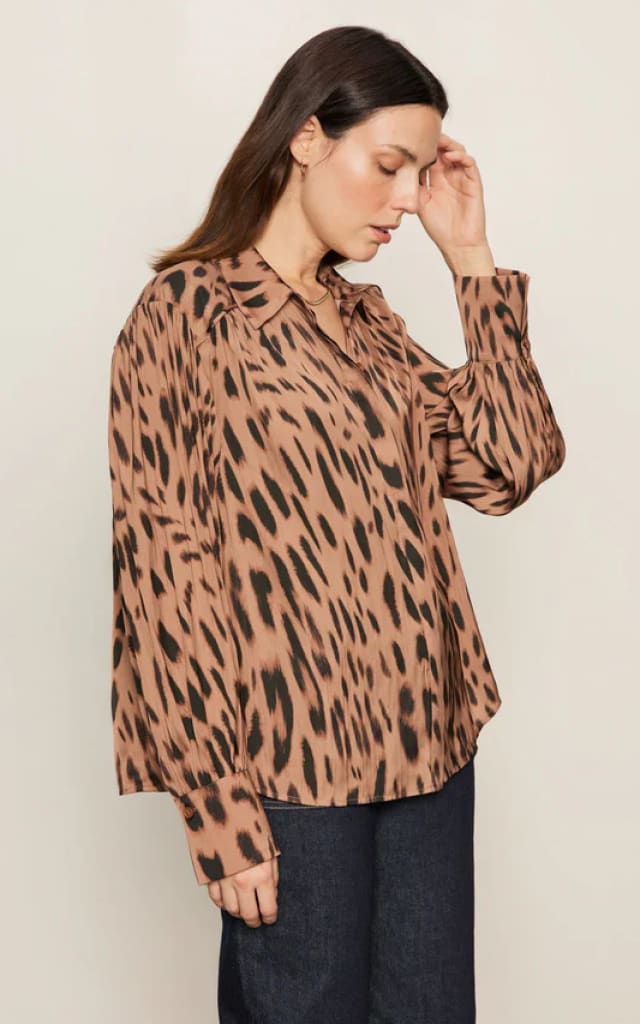 Sanctuary- Colette Shirt Mocha Leo - Blouses & Tops