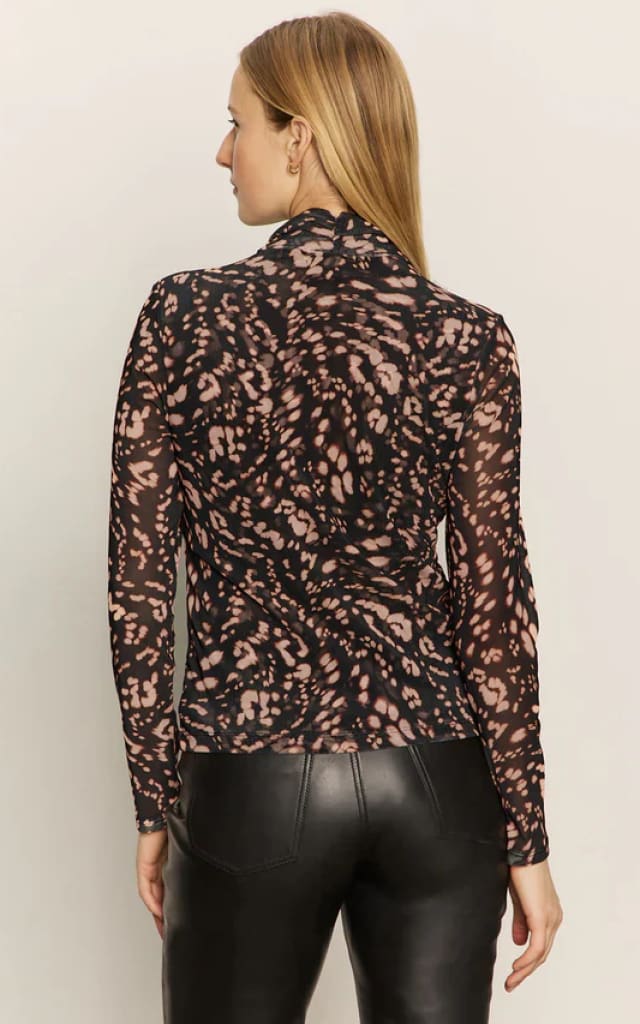 Sanctuary- Long Sleeve Mesh Mock Neck Blouse - Blouses &