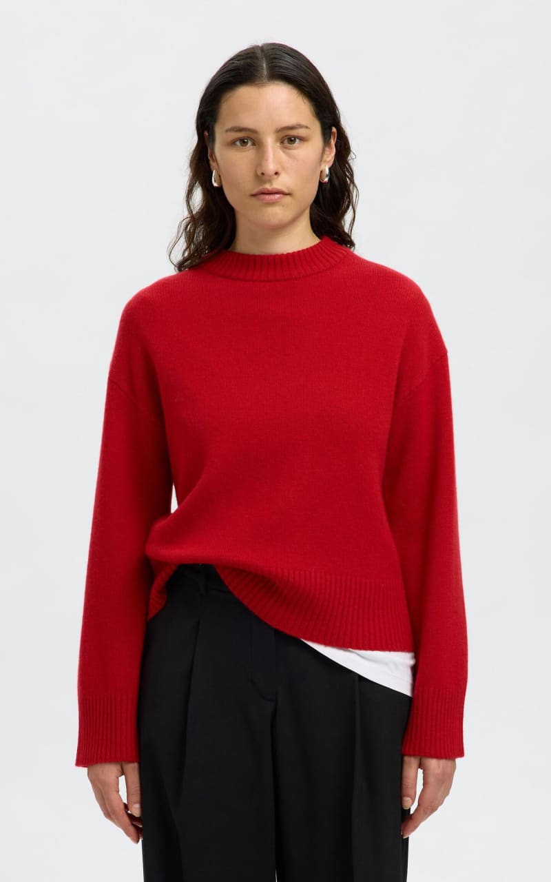 Selected- Cille Cashmere Blend O-Neck Sweater - Equestrian