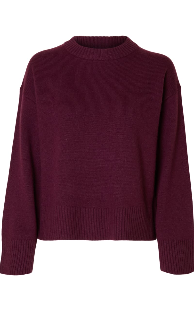Selected- Cille Cashmere Blend O-Neck Sweater - Fig / XS