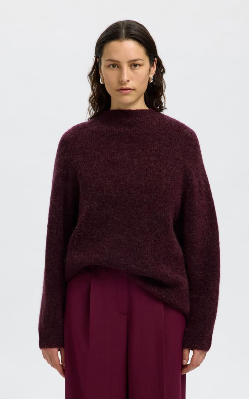Selected- Sia Wool Blend Mock Neck Sweater in Fig - SWEATER