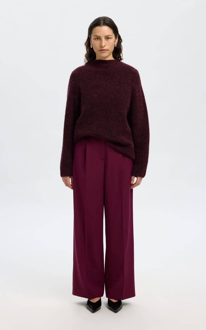 Selected- Sia Wool Blend Mock Neck Sweater in Fig - SWEATER