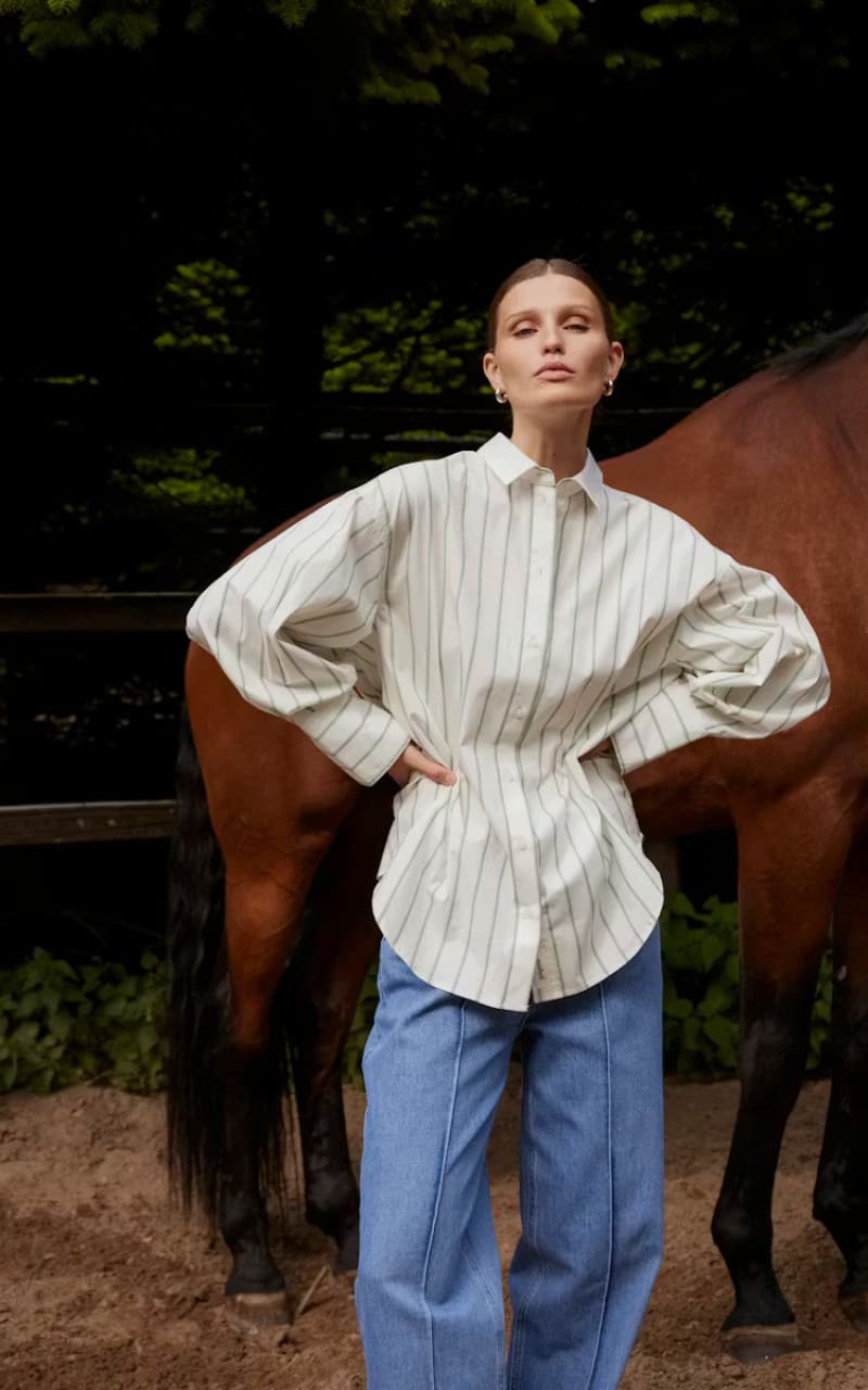 Soaked In Luxury- Noelle Striped Blouse in Vibrant Green