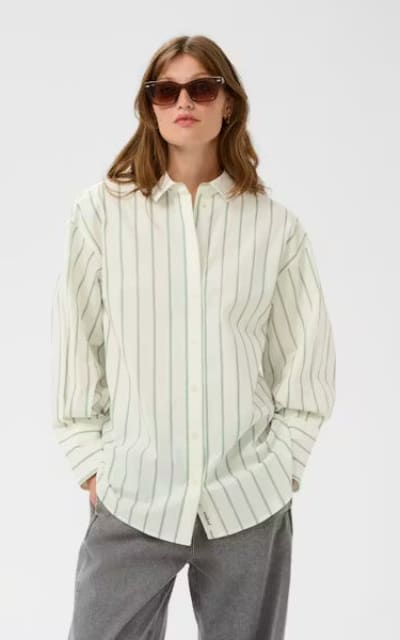 Soaked In Luxury- Noelle Striped Blouse in Vibrant Green