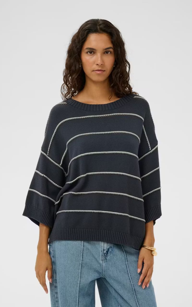Soaked In Luxury- Rava Romy Sweater in India Ink with White