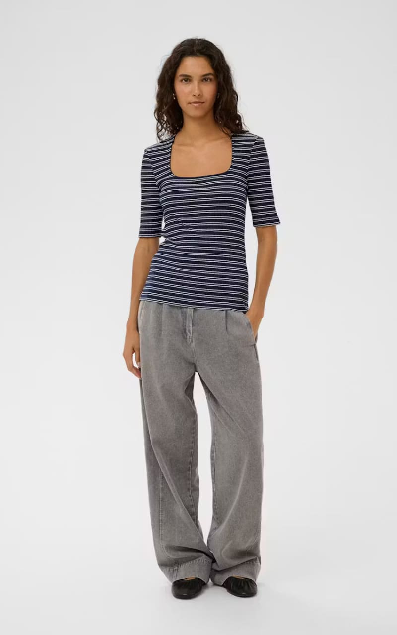 Soaked In Luxury- Simone Striped Tee in India Ink - T-SHIRT