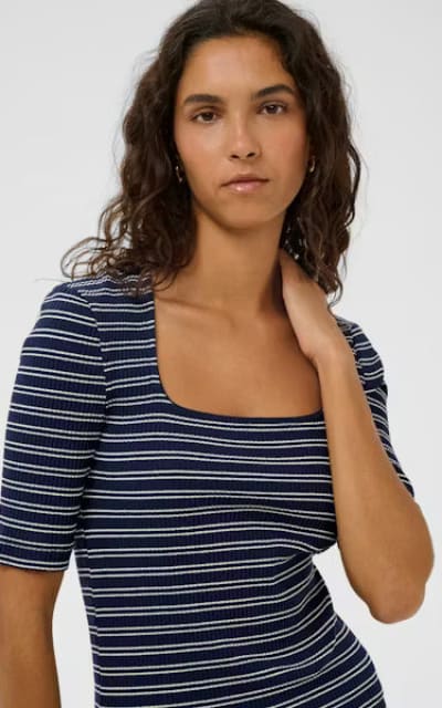 Soaked In Luxury- Simone Striped Tee in India Ink - T-SHIRT