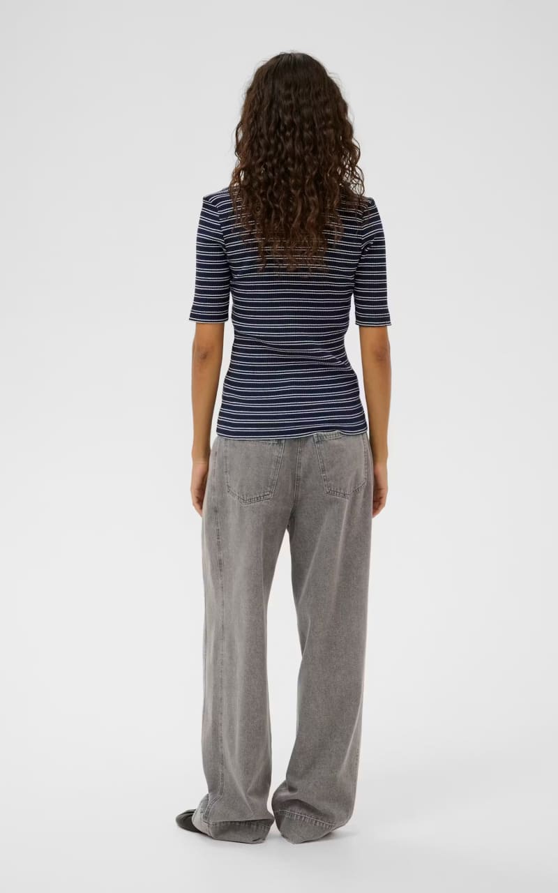 Soaked In Luxury- Simone Striped Tee in India Ink - T-SHIRT