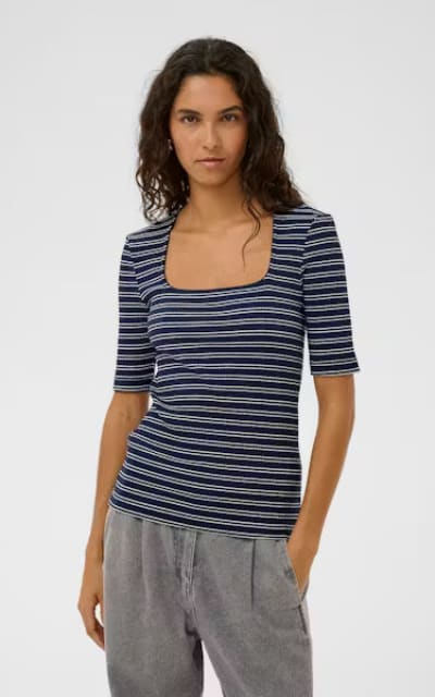 Soaked In Luxury- Simone Striped Tee in India Ink - T-SHIRT