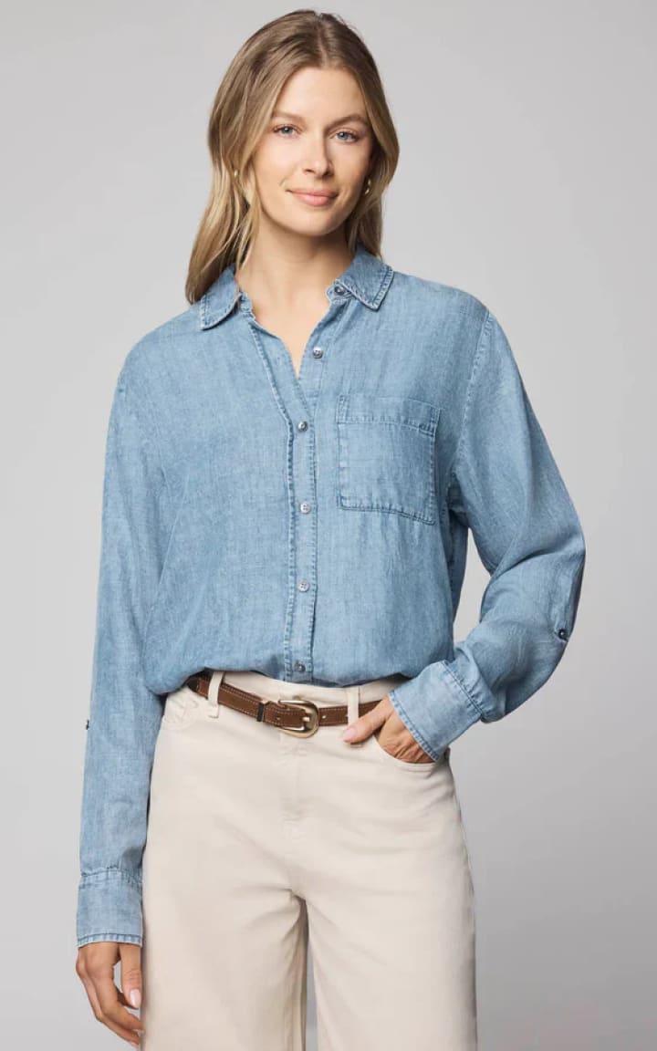 Splendid Reese Buttoned Shirt in Indigo Blouses & Tops