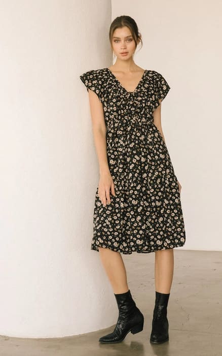 Storia- Flower Print Midi Dress - dress