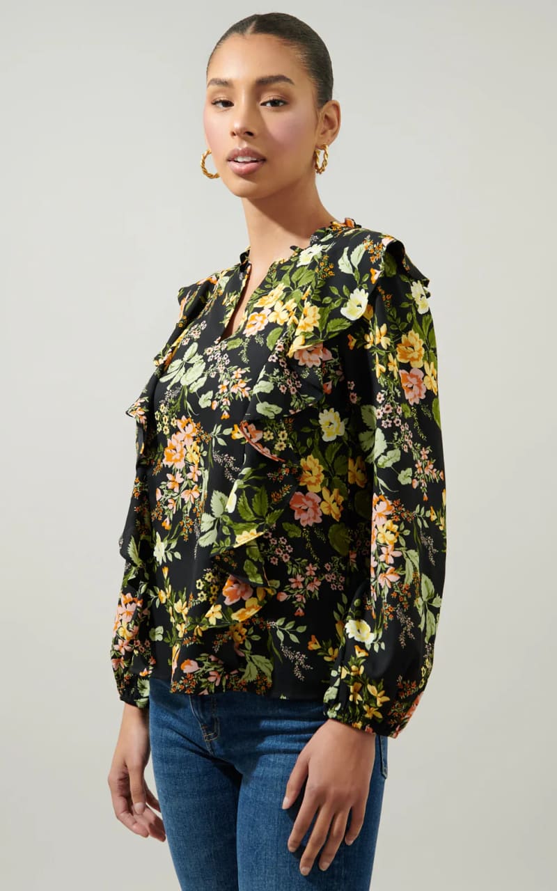 Sugar Lips - Night Bloom Wilhem Ruffle Blouse