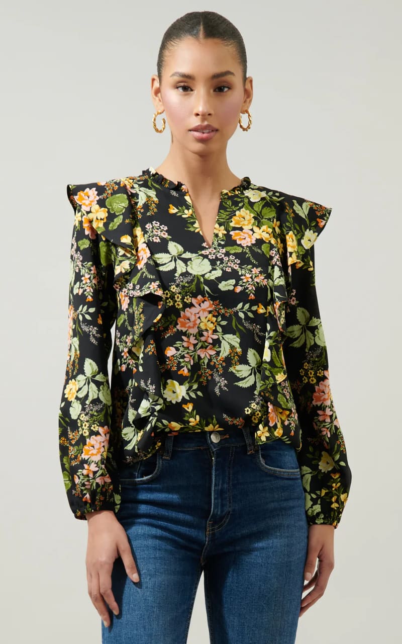 Sugar Lips - Night Bloom Wilhem Ruffle Blouse