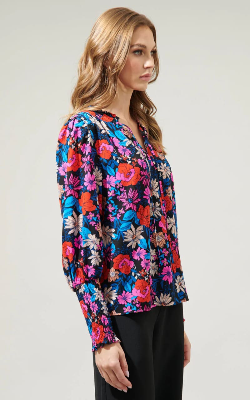 Sugar Lips - Ultra Flora Ulysses Split Neck Blouse