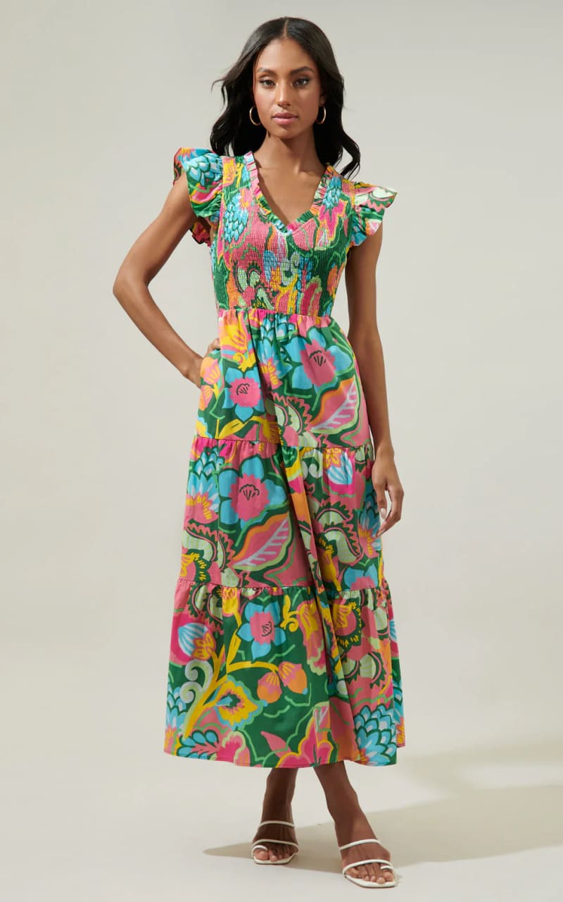 Sugarlips- Lanai Multi Tropics Sunfire Smocked Bodice