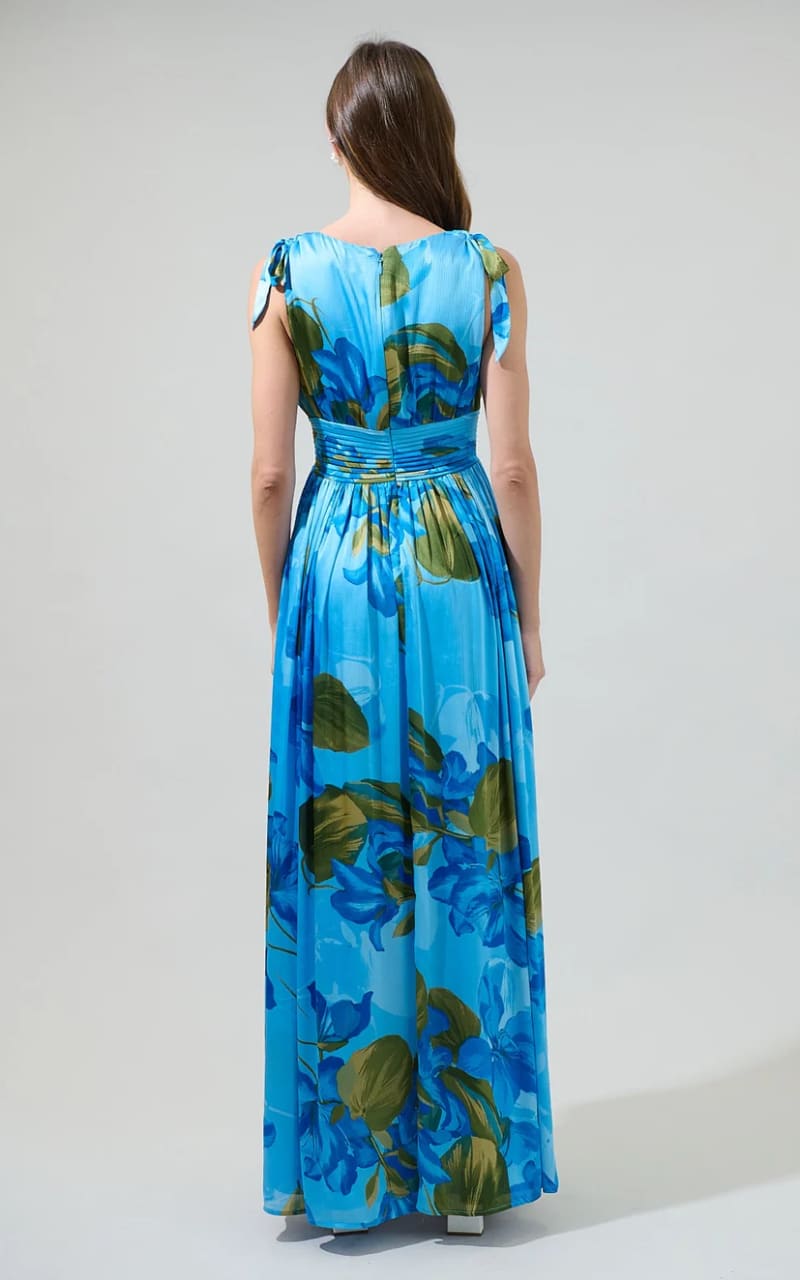 Sugarlips- Neiva Floral Descanso Pleated Maxi Dress in Blue