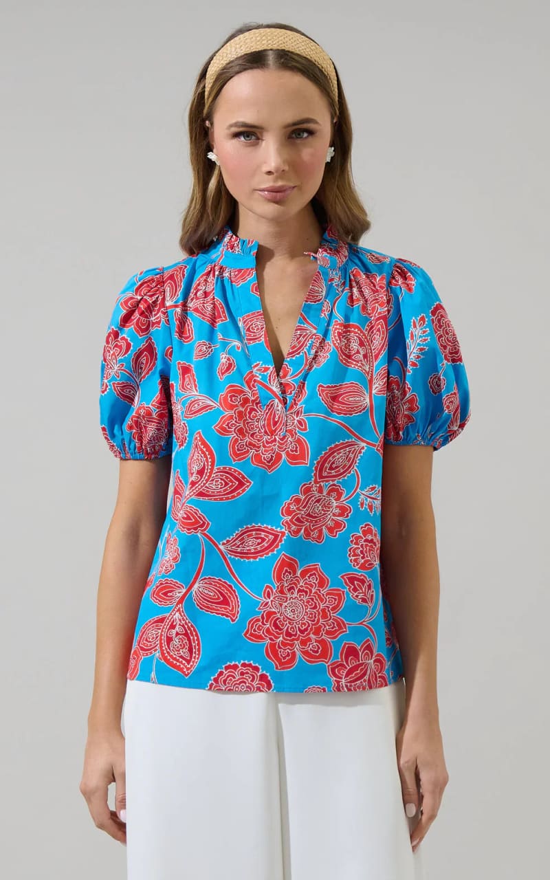 Sugarlips- Ripon Floral Close to You Split Neck Top