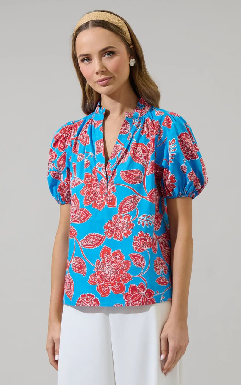 Sugarlips- Ripon Floral Close to You Split Neck Top