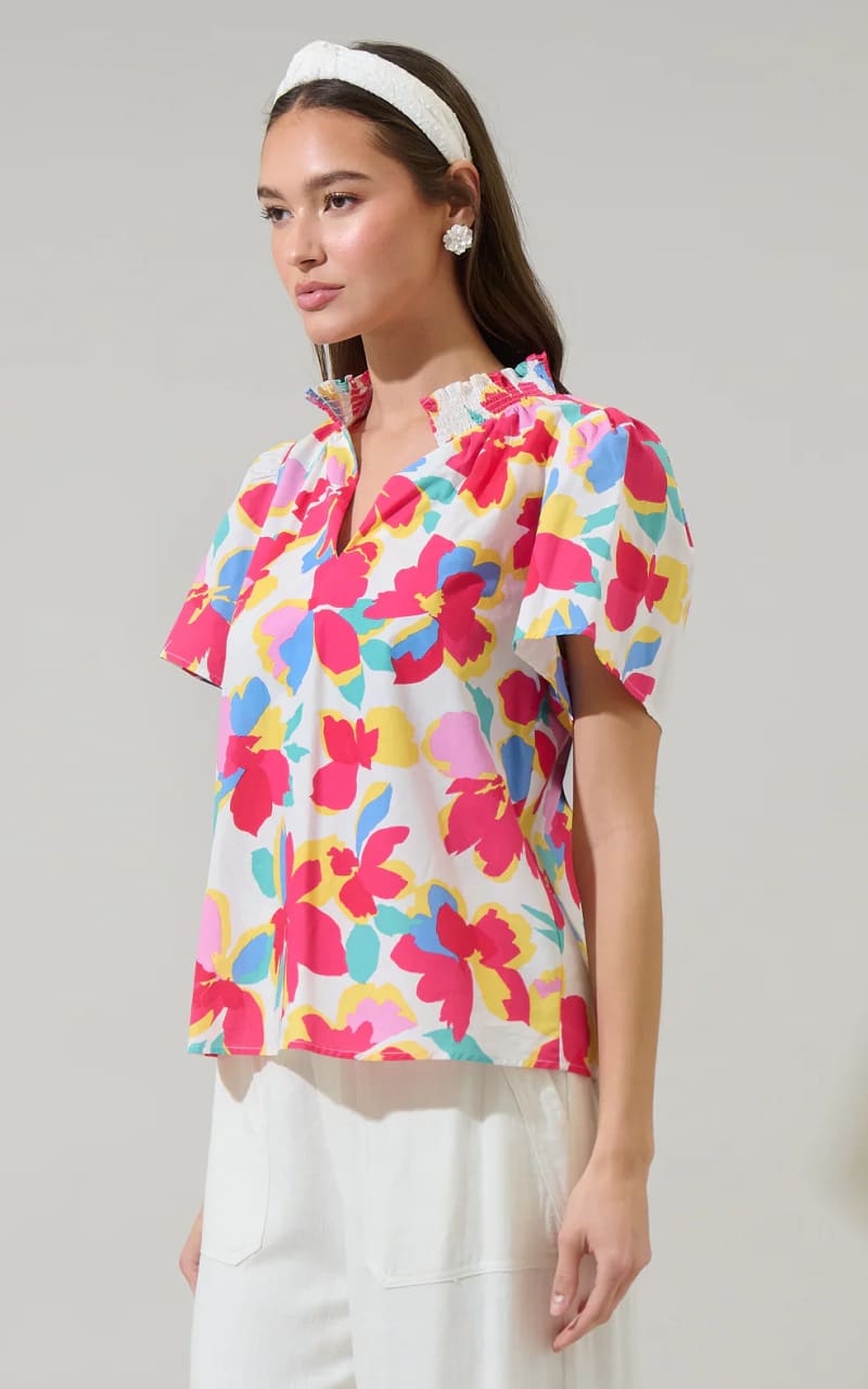 Sugarlips- Yani Floral Barcy Smocked Top - Blouses & Tops