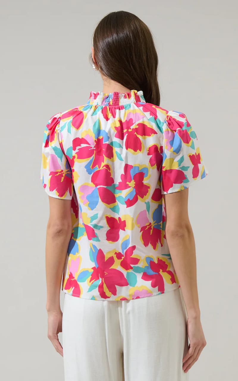 Sugarlips- Yani Floral Barcy Smocked Top - Blouses & Tops