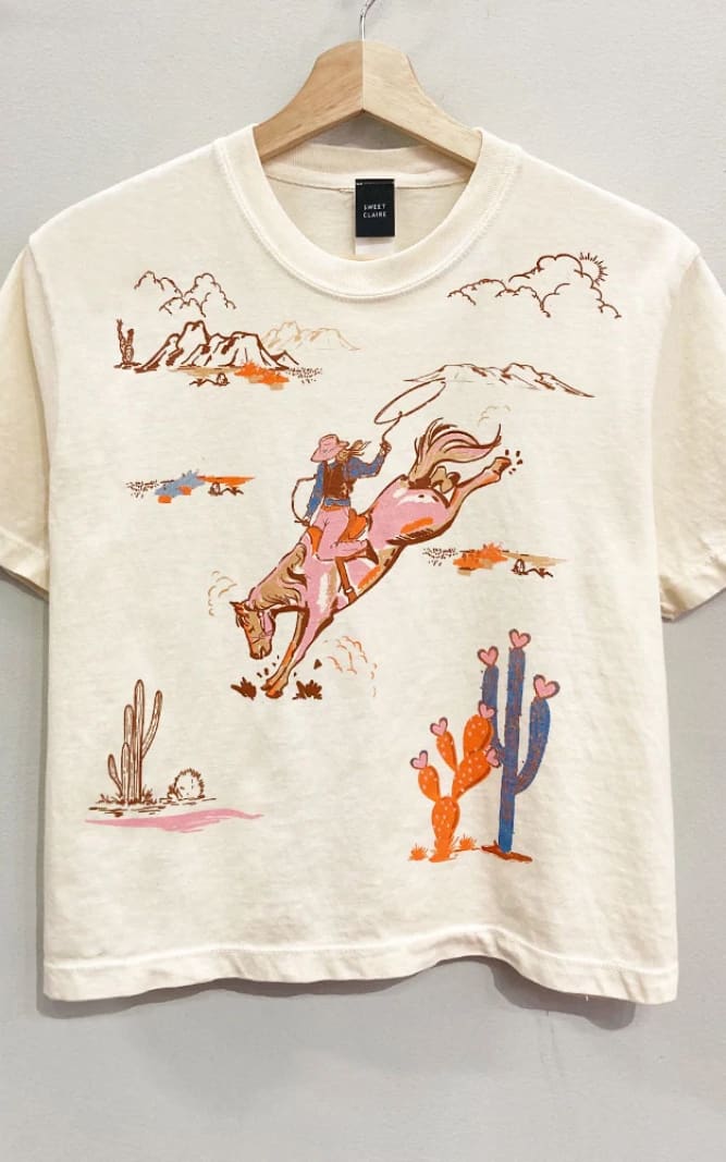 Sweet Claire- Cowgirl Collage Crop Tee - T-SHIRT & TANK