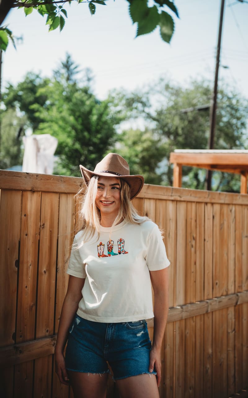 Sweet Claire- Embroidered Western Boots Tee - T-SHIRT & TANK