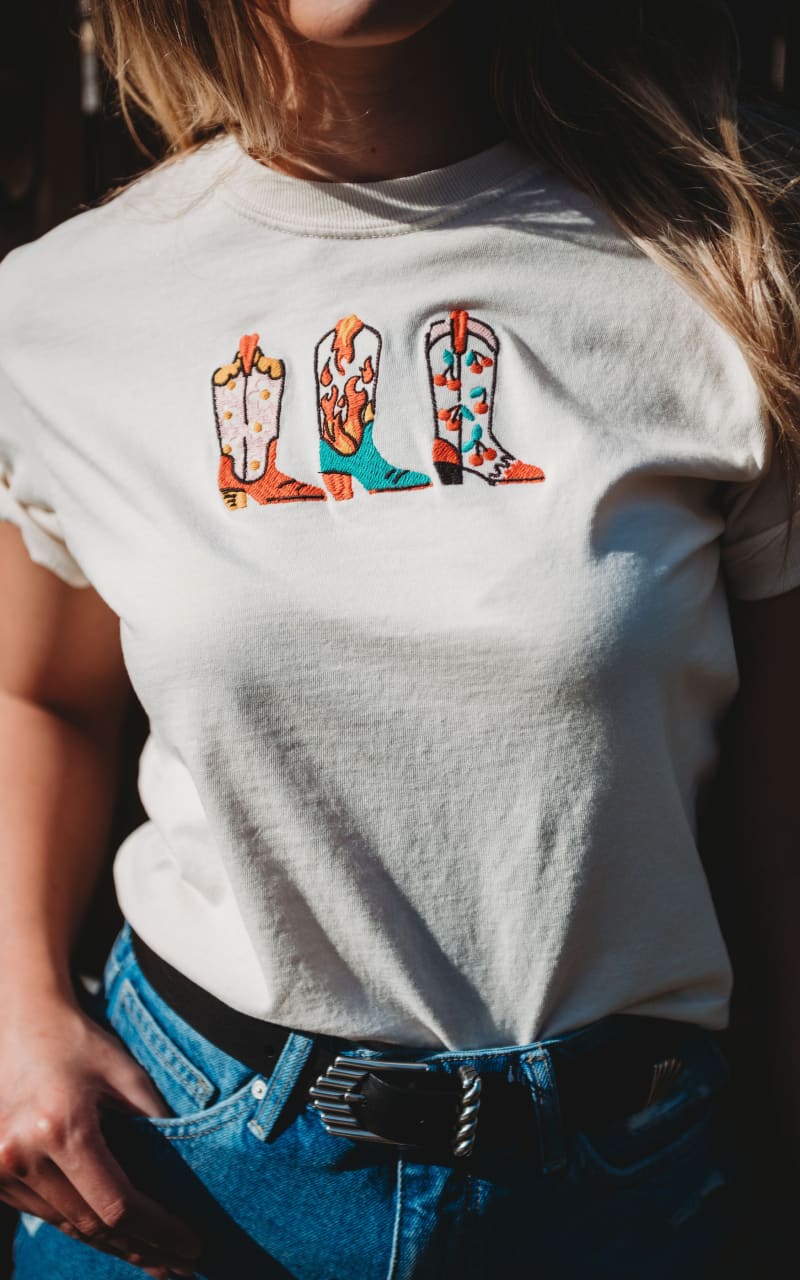 Sweet Claire- Embroidered Western Boots Tee - T-SHIRT & TANK