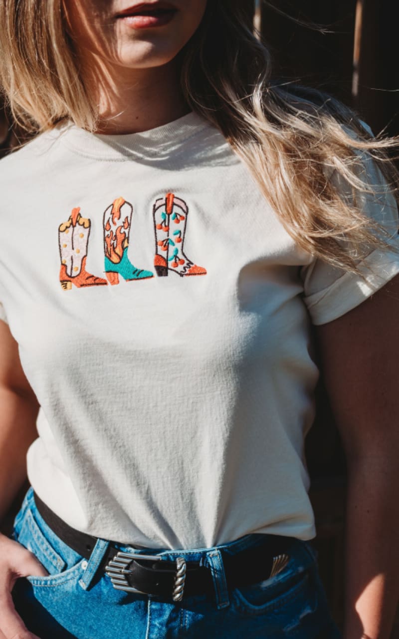 Sweet Claire- Embroidered Western Boots Tee - T-SHIRT & TANK