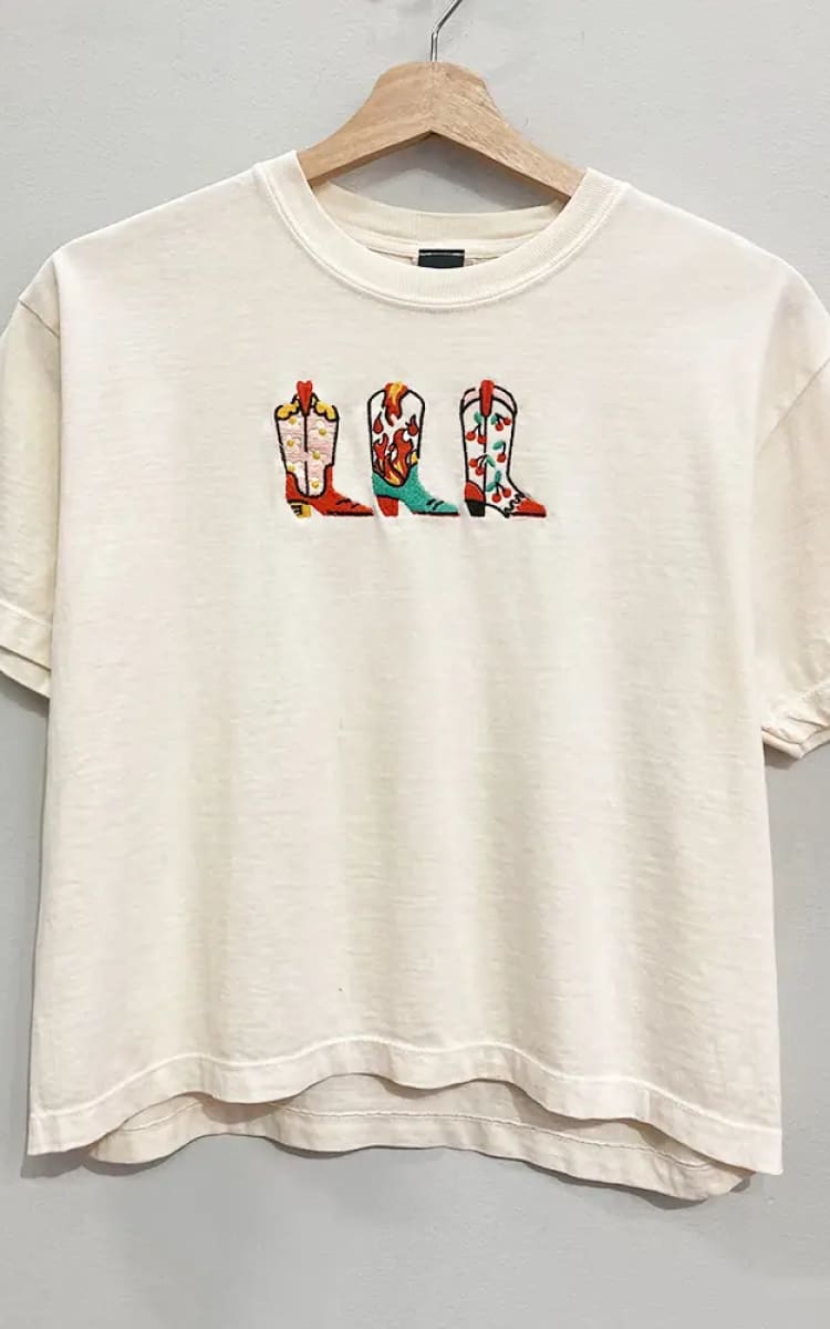 Sweet Claire- Embroidered Western Boots Tee - T-SHIRT & TANK