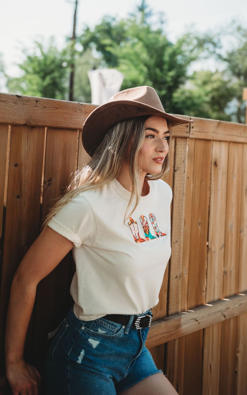 Sweet Claire- Embroidered Western Boots Tee - T-SHIRT & TANK