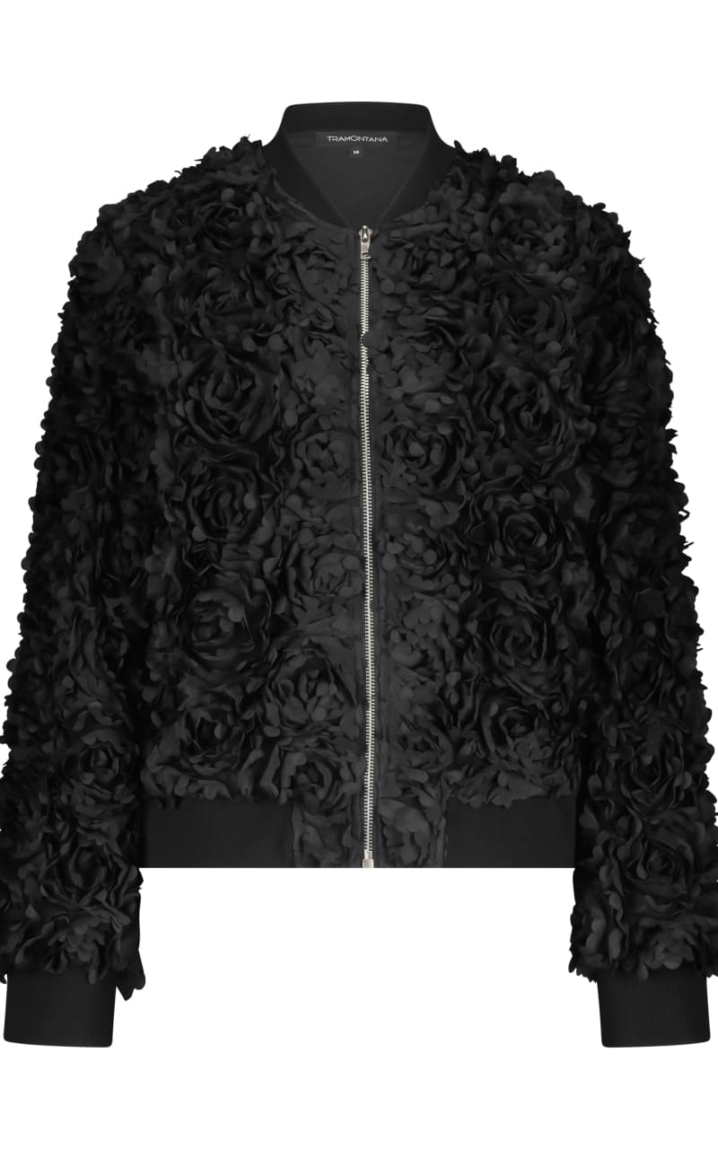 Tramontana - 3D Flowers Bomber Jacket in Black - JACKET