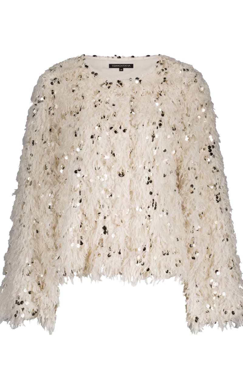 Tramontana - Feathered Sequin Jacket in Stone - JACKET