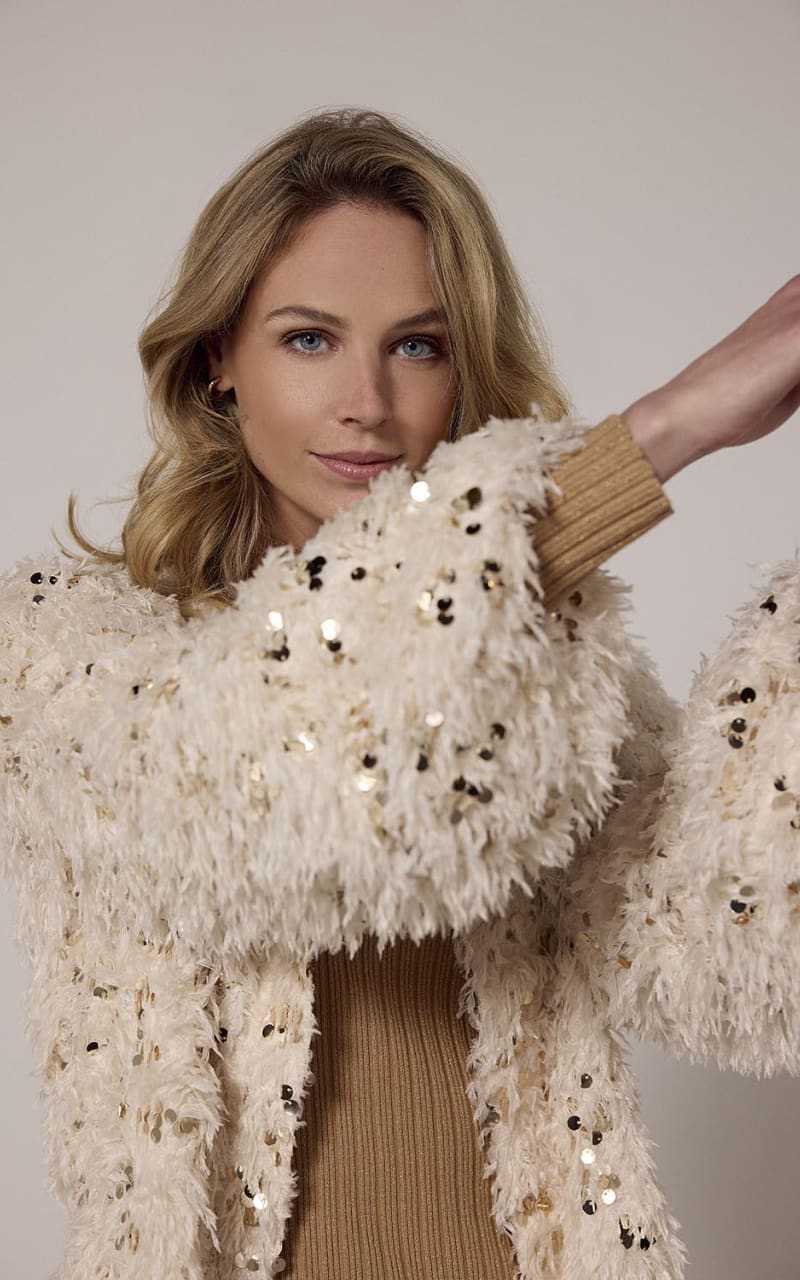 Tramontana - Feathered Sequin Jacket in Stone - JACKET