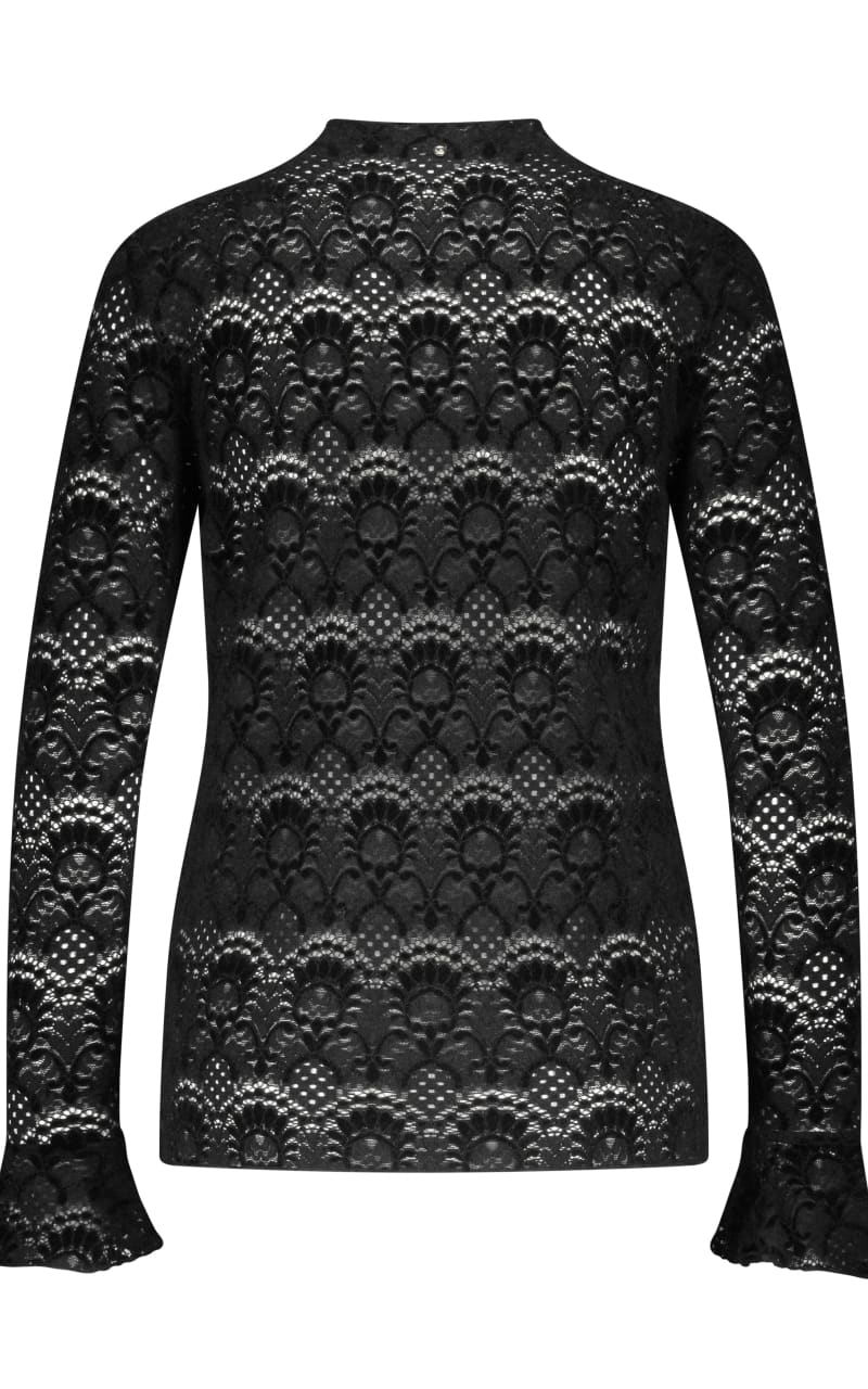 Tramontana - Flared Sleeve Brushed Lace Top in Black
