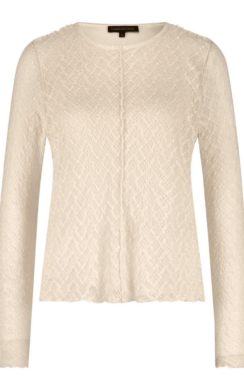 Tramontana Long Sleeve Stretch Lace Top in Stone Blouses &