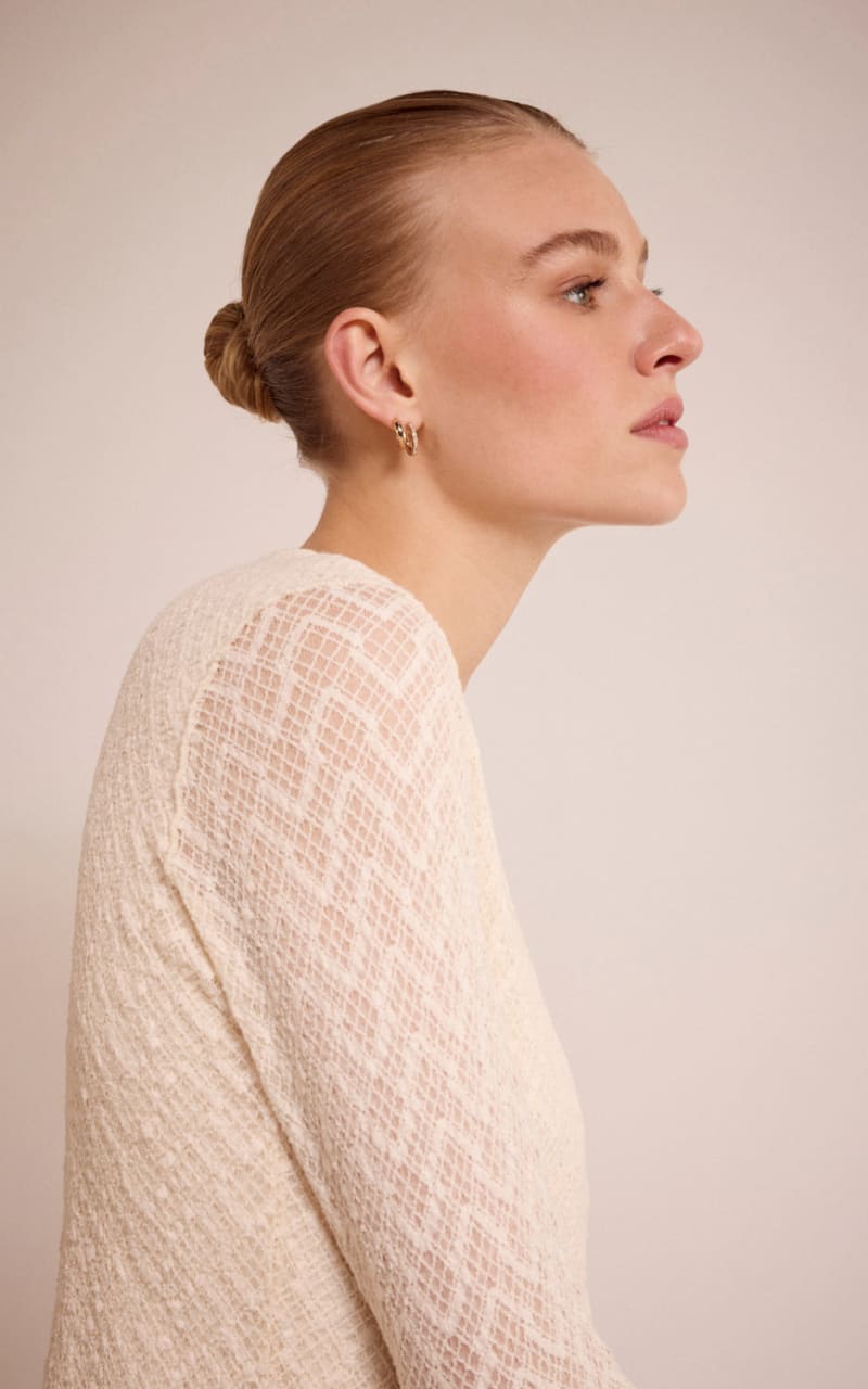 Tramontana Long Sleeve Stretch Lace Top in Stone Blouses &