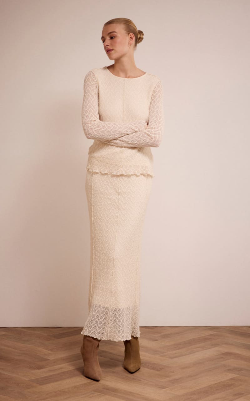 Tramontana Stretch Lace Skirt in Stone