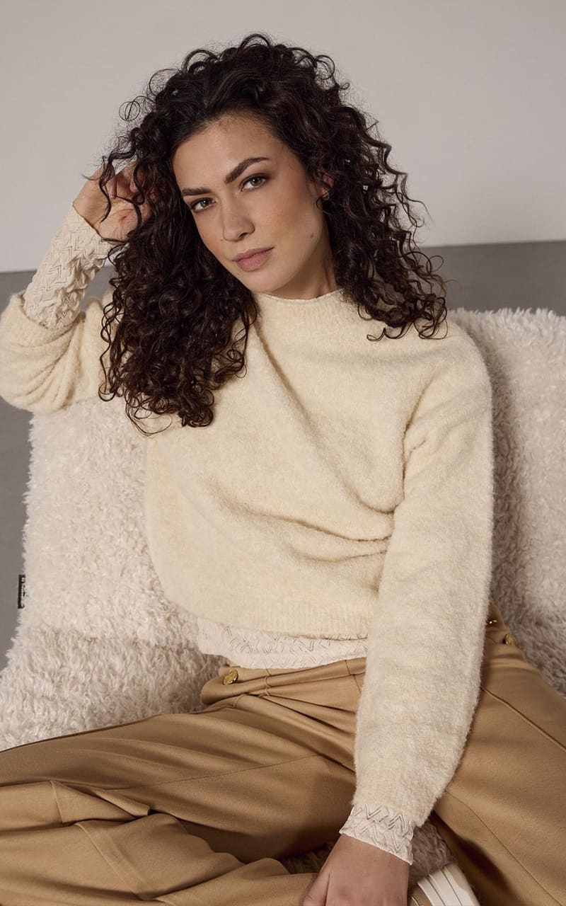 Tramontana- Turtleneck Boucle Sweater in Stone - SWEATER &