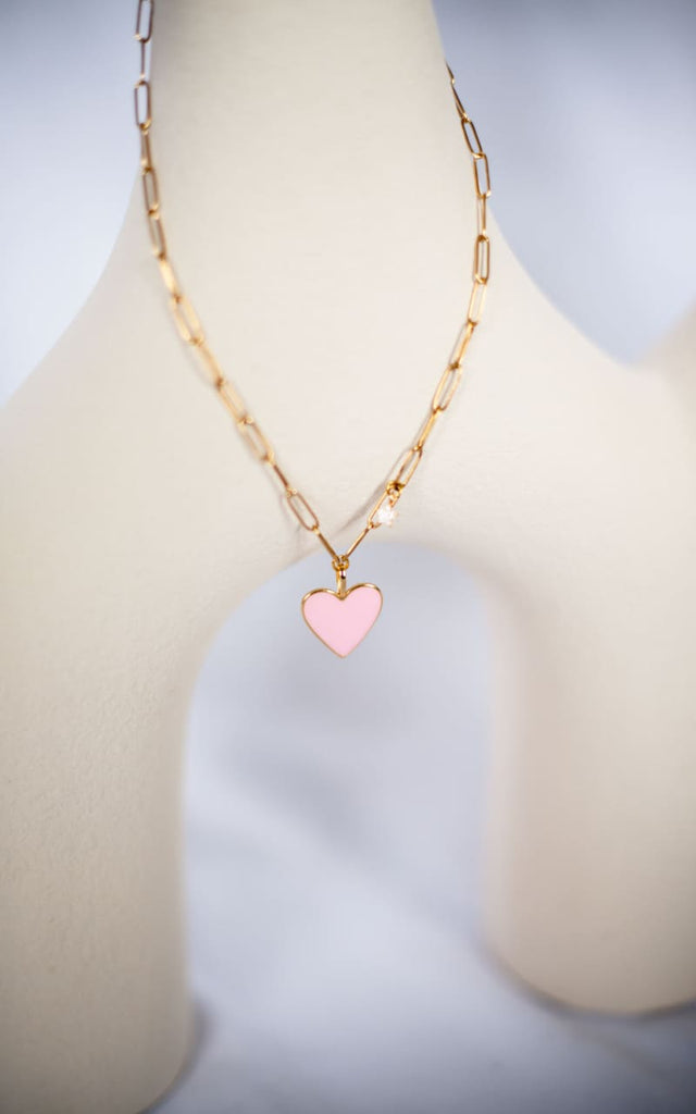 Twisted Baubles- #95 Paperclip Pink Heart Necklace - jewelry