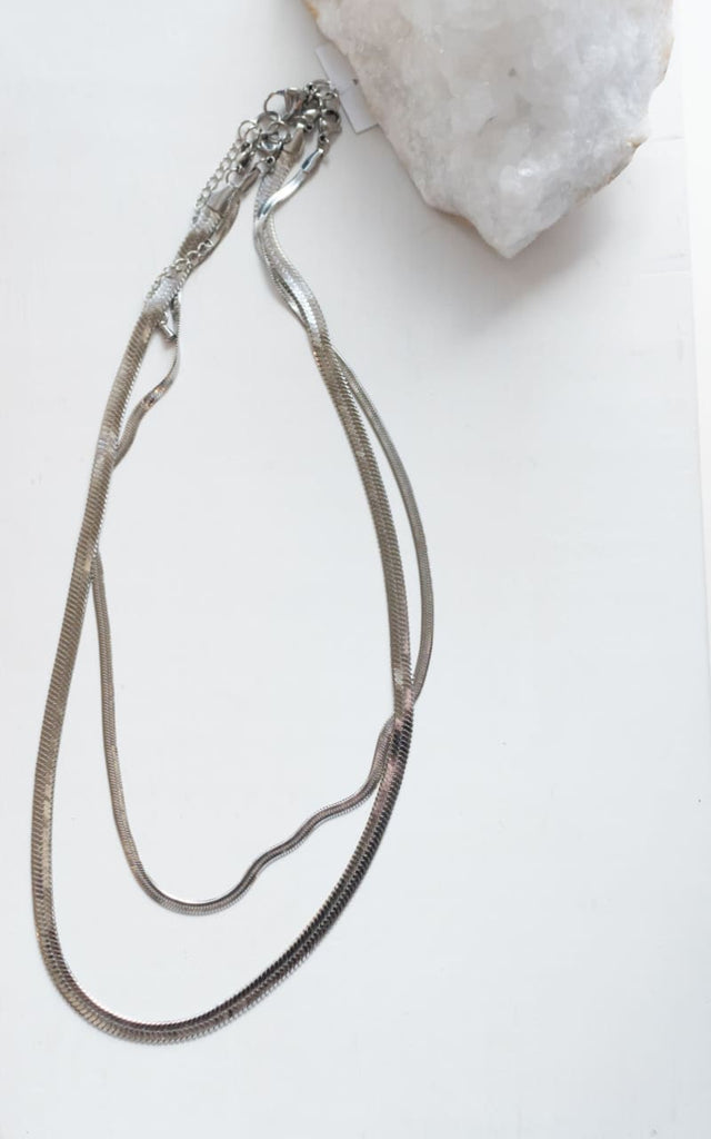Twisted Baubles - 2in 1 Herringbone Necklace - Silver