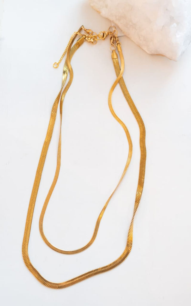 Twisted Baubles - 2in 1 Herringbone Necklace - Gold jewelry