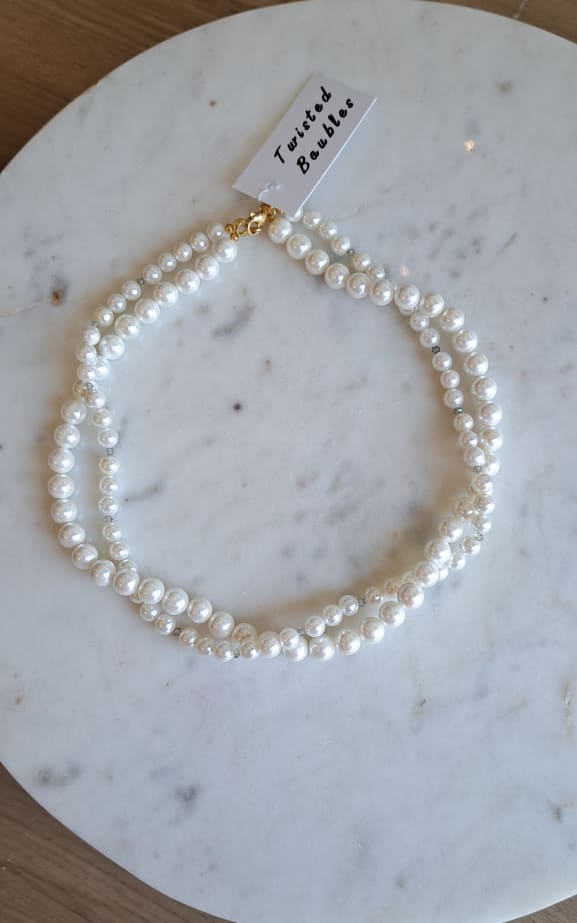 Twisted Baubles- Double Swarovski Pearl Necklace - jewelry