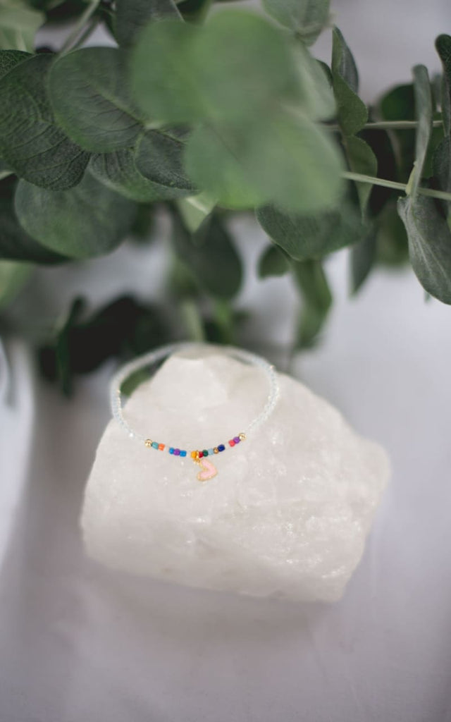 Twisted Baubles-Glass Beads & Heart Charm Bracelet - jewelry