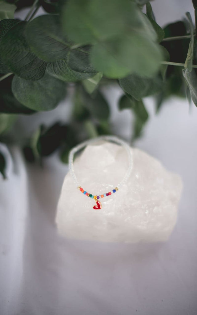 Twisted Baubles-Glass Beads & Heart Charm Bracelet - jewelry