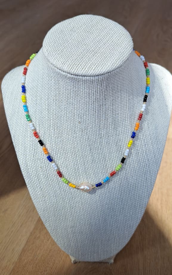 Twisted Baubles- Rainbow with Pearl Bead Necklace - jewelry