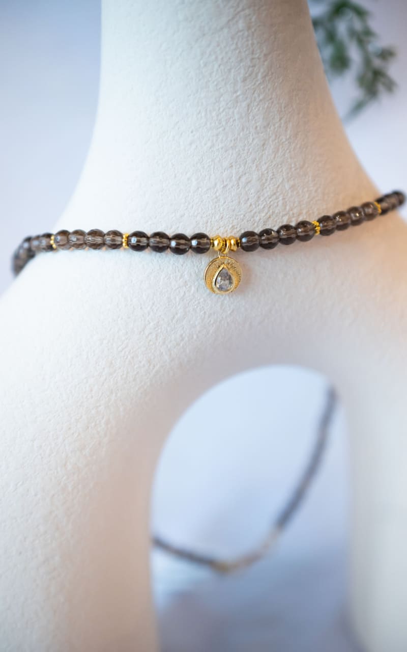 Twisted Baubles - Smoky Quartz Beaded with Gold Charm