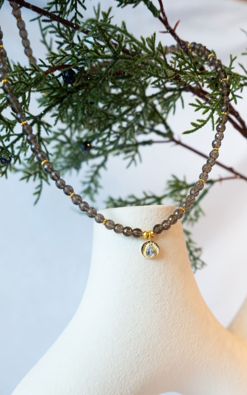 Twisted Baubles - Smoky Quartz Beaded with Gold Charm