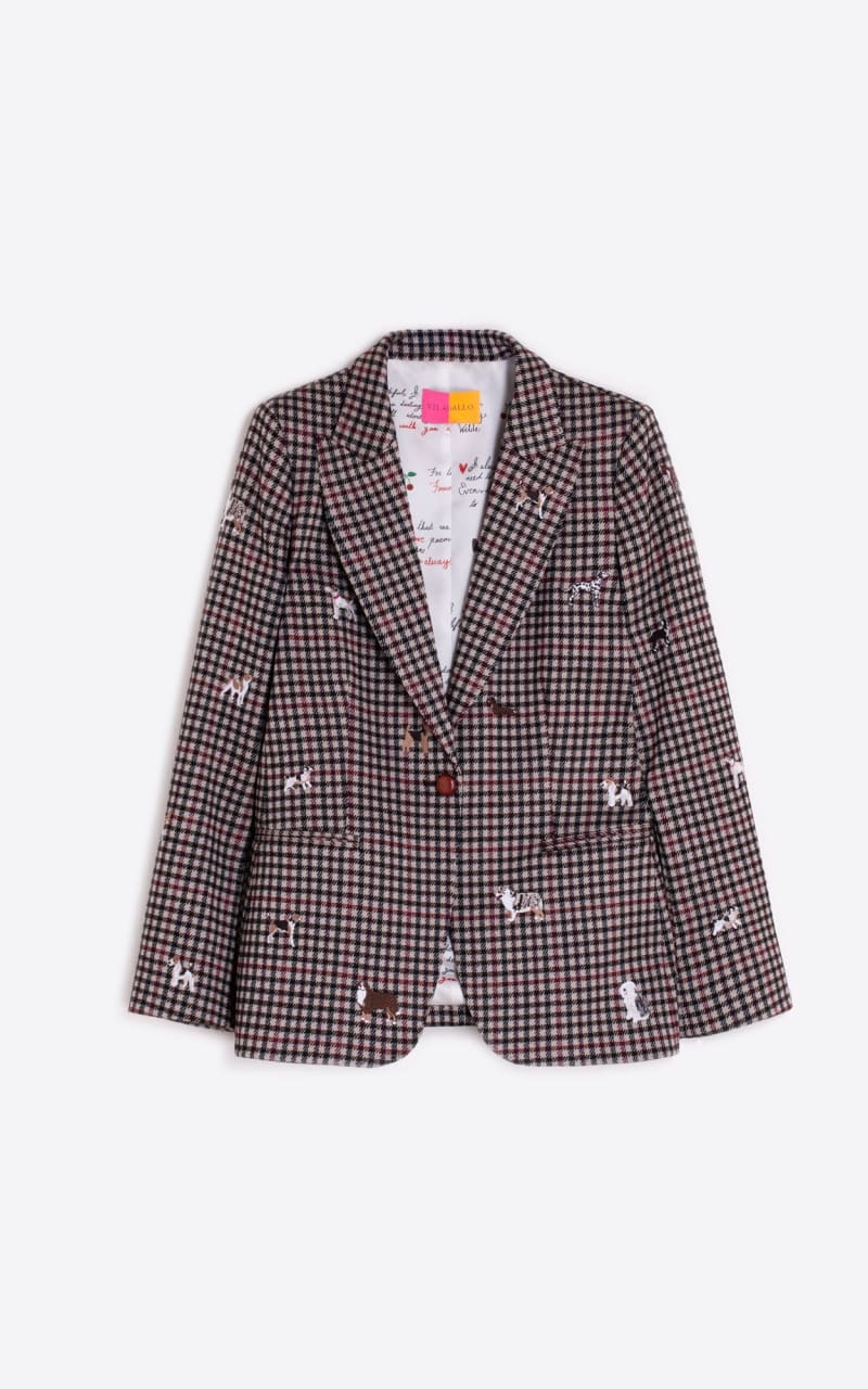 Vilagallo - Dog-Embroidered Houndstooth Print Blazer